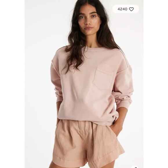 NEW Free People We The Free Wallace Pullover Crewneck Sweatshirt Pink Medium - Picture 1 of 7